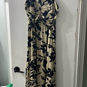 Black Floral Print Maxi Dress in Cream - Sleeveless Summer Dress
